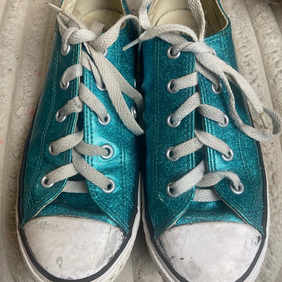 Converse Sparkling Blue Kids Sneakers Size 2.5 - Picture 7 of 8